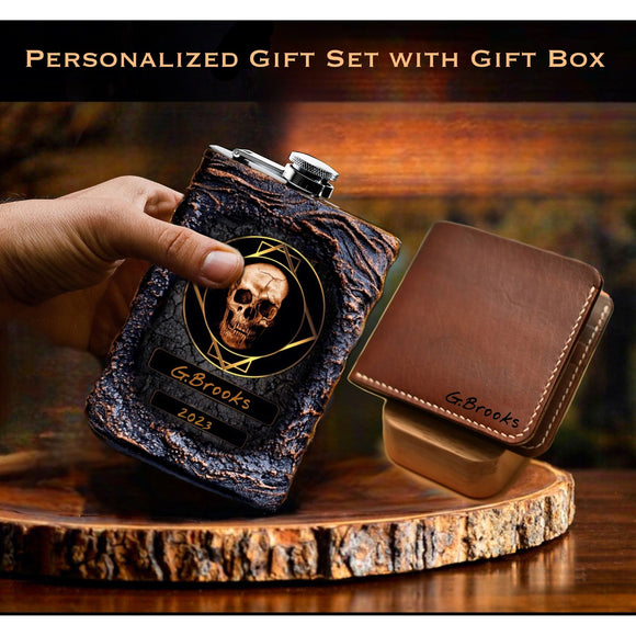 Personalized whiskey flask custom image skull customized wallet for man monogram 