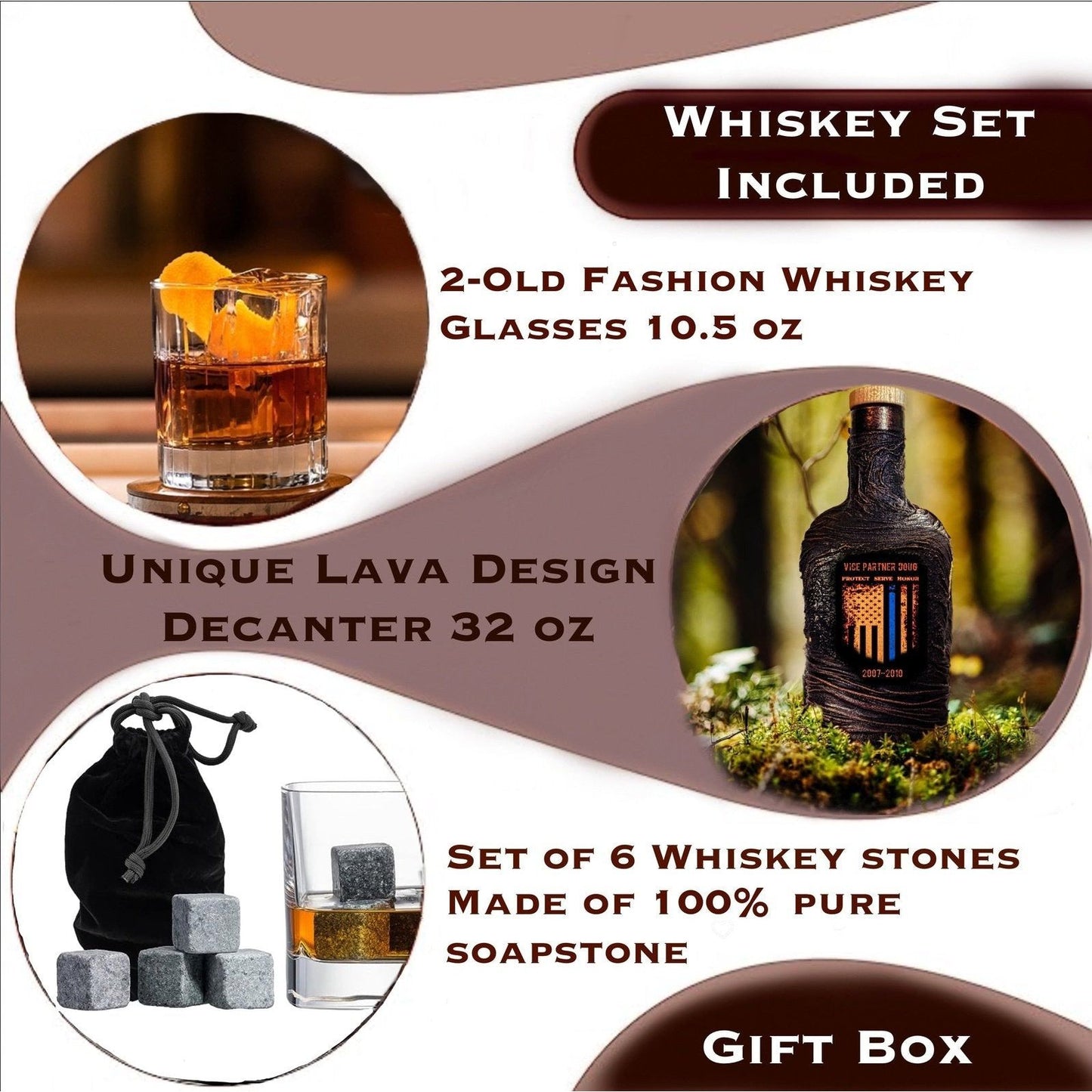 US navy army Whiskey decanter set glasses personalized customized anchor barware gift man dad husband bar liquor Police policemen