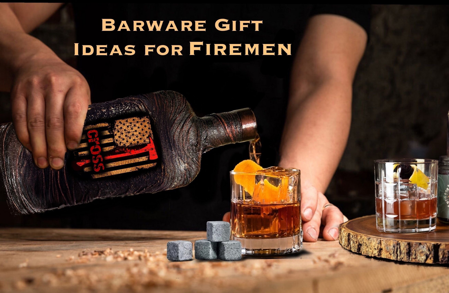 Firefighter Decanter Set | Customized Slate Service Tray