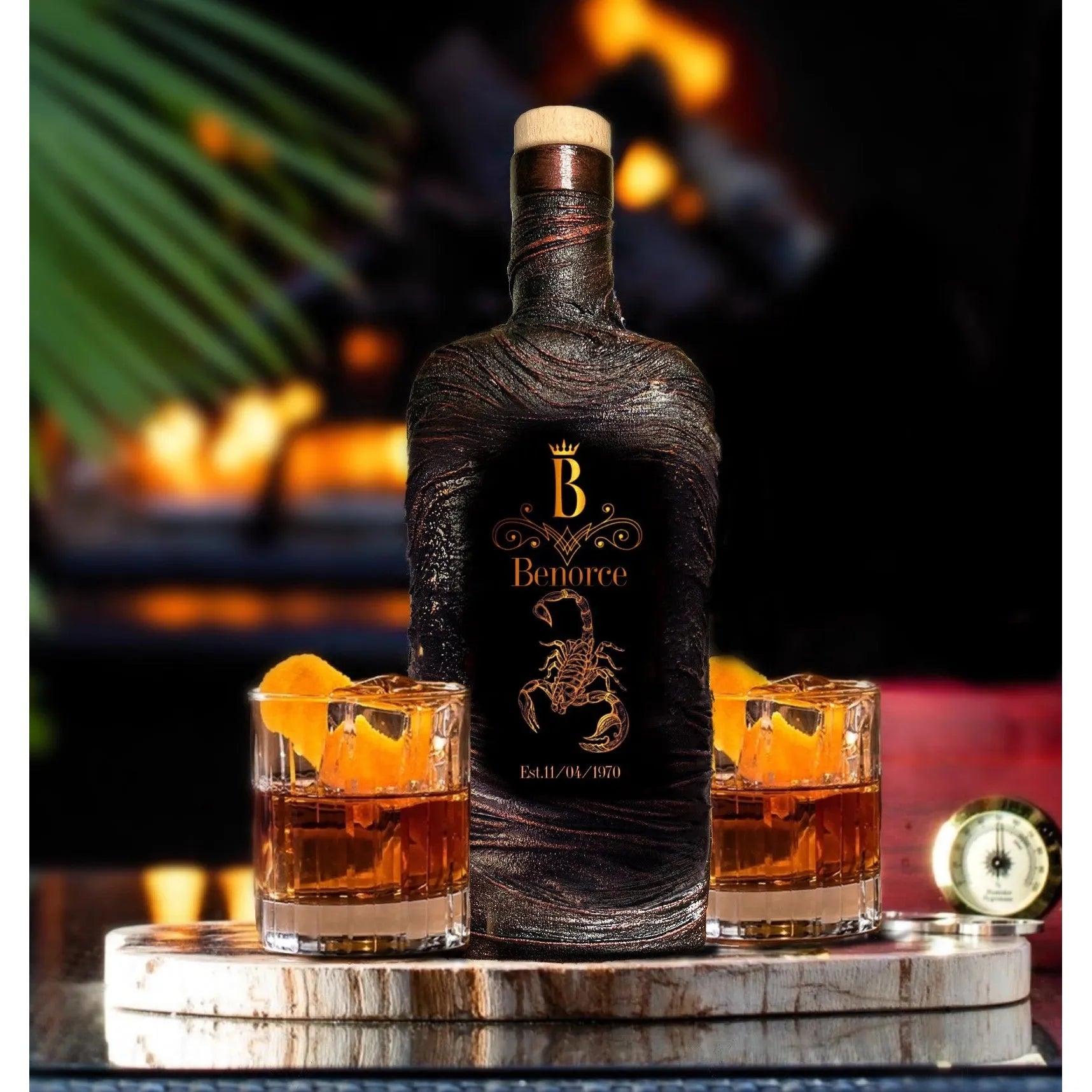 Monogrammed Scorpio whiskey Decanter set glasses Customized monogram gift bar man