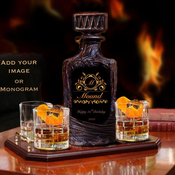 Monogram decanter whiskey glasses customized bar set gift liquor