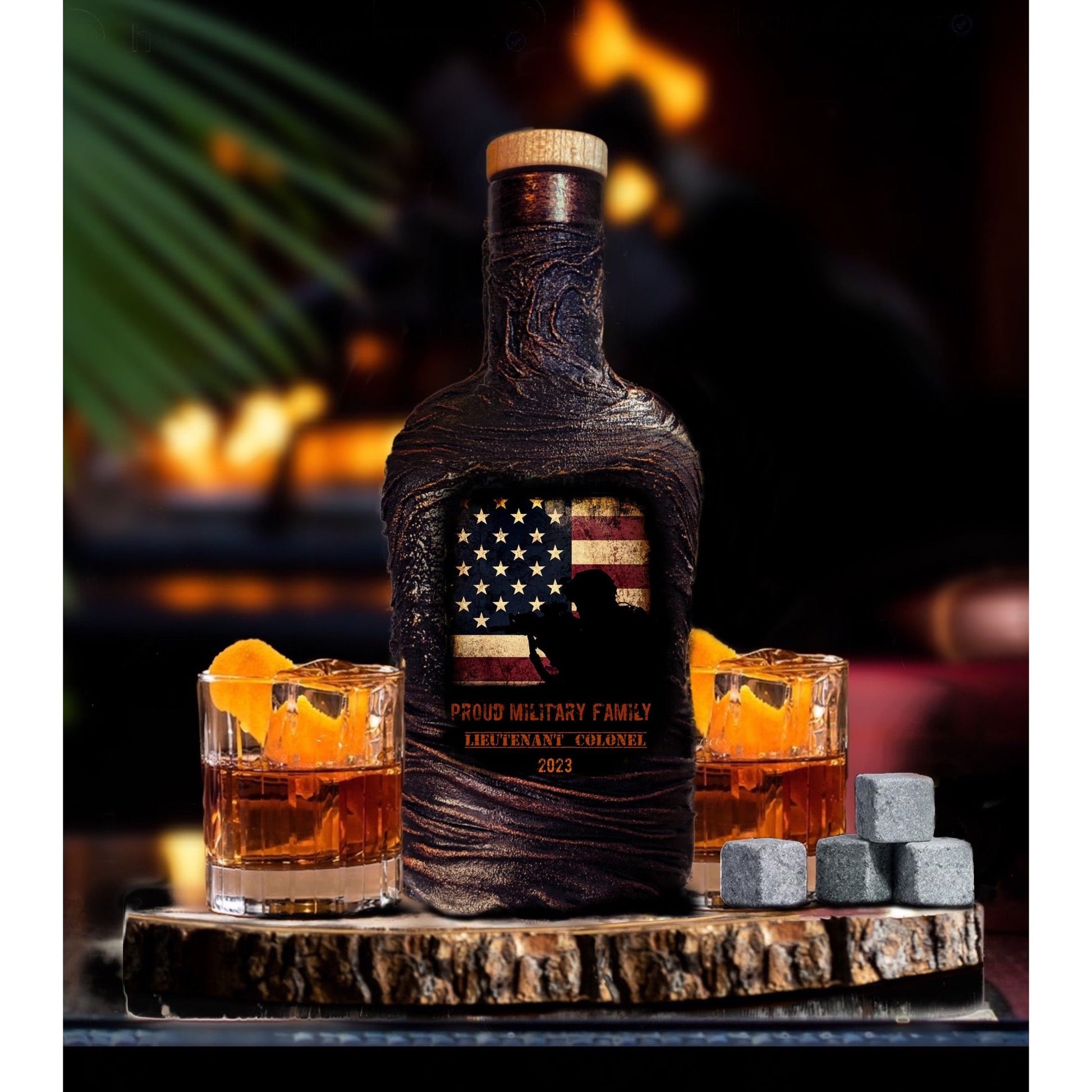 US Army military whiskey decanter set glasses personalized customized scotch bourbon bottle stone ice