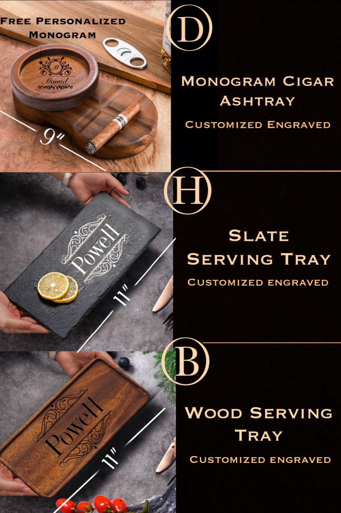 Wood slate stone serving board monogram custom personalized gift kitchen dining gift man husband wedding