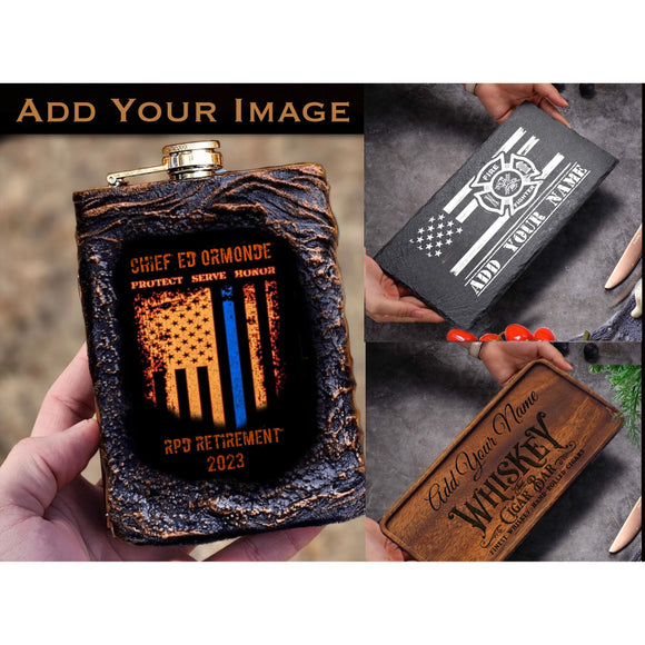 Police officer whiskey flask personalized gift for policemen slate Stone wood serving tray