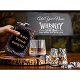 Whiskey personalized flask with glasses serving slate Stone custom name liquor gift man