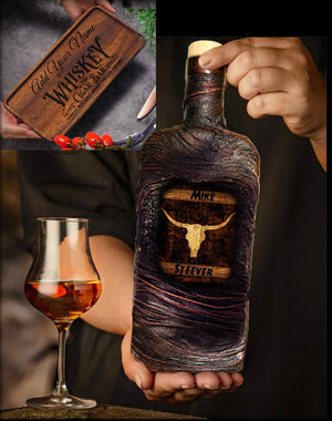 Whiskey liquor decanter set custom Image photo western gift barware man cave glasses Wood personalized customized 