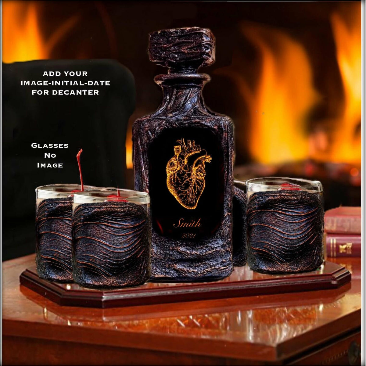 Special Gift for Doctors~Whiskey Decanter Set With Gift Box~Rock  Glasses~Stone Coaster ~Custom Image