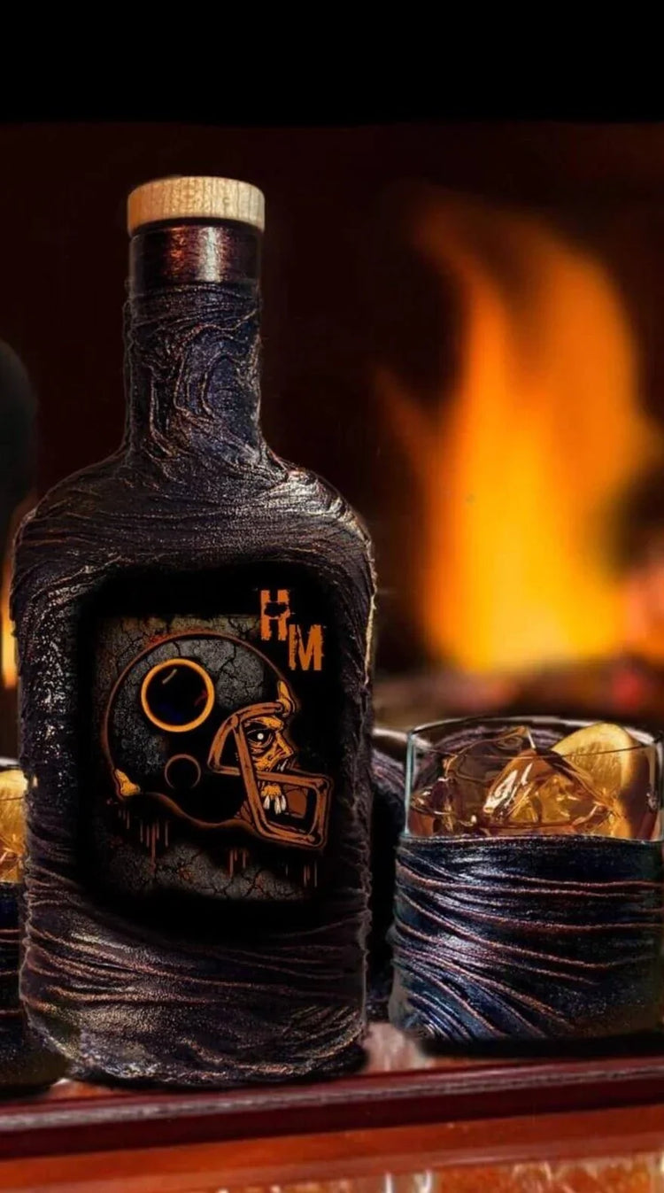 Sport football whiskey decanter glasses set tray personalized bar gift skull custom gift box