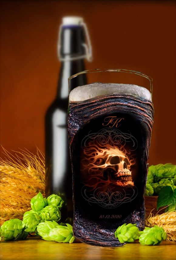 Personalized beer glasses custom Image photo unique Lava Design skull customized bottle 