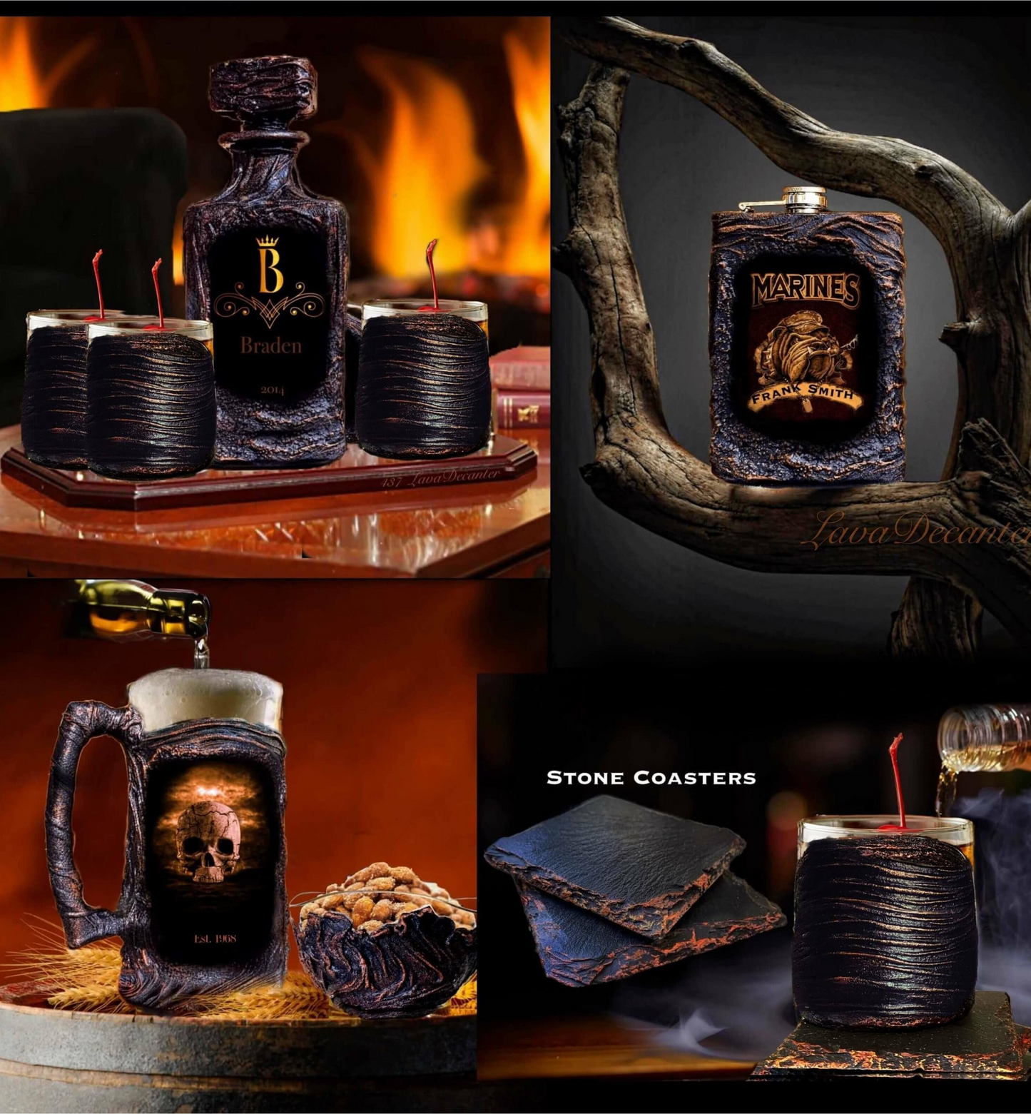 US Marine Scotch Gift ~Whiskey Decanter Set With Gift Box~Custom Image