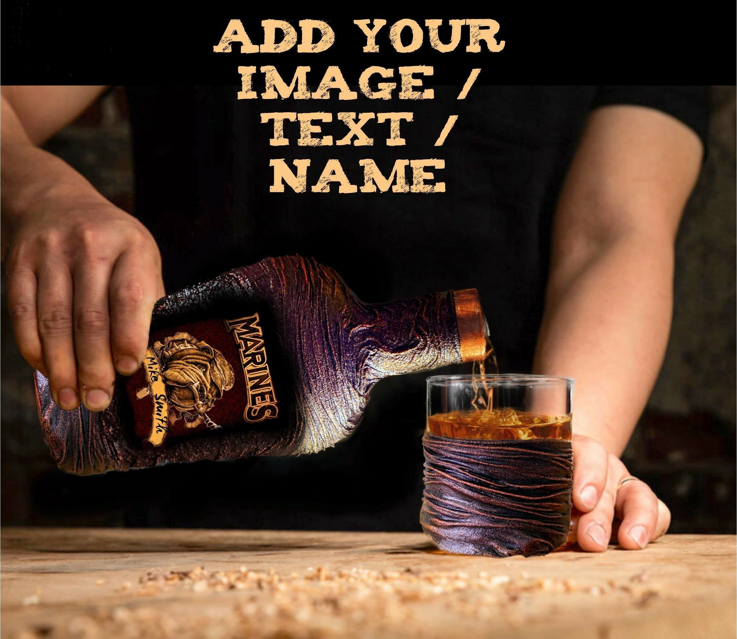 US Marine Scotch Gift ~Whiskey Decanter Set With Gift Box~Custom Image