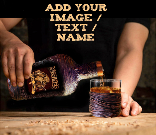 US Marine Scotch Gift ~Whiskey Decanter Set With Gift Box~Custom Image