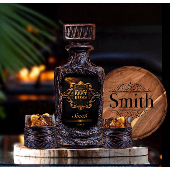 Best Boss Personalized Whiskey Decanter Set