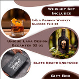 Skull Personalized whiskey decanter set old fashion glasses customized slate wooden serving tray forest barware gift man gift box