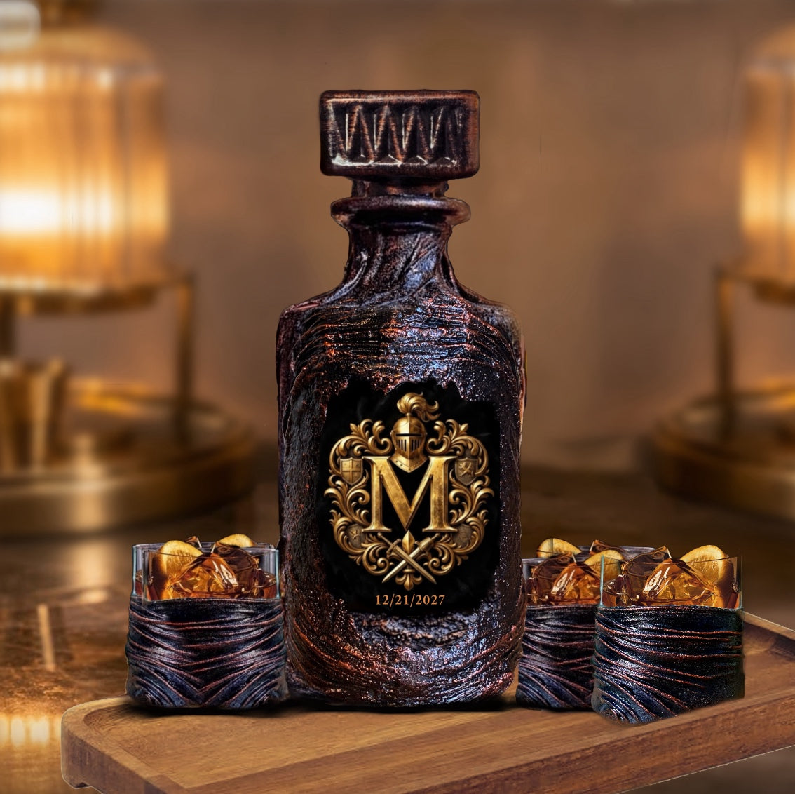 Personalized Knight Crest Whiskey Decanter Set