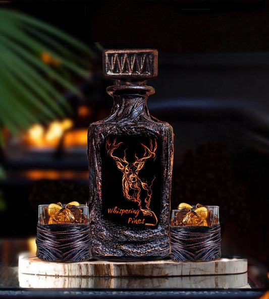 Whiskey Decanter Set with Deer Image Gift for Hunters