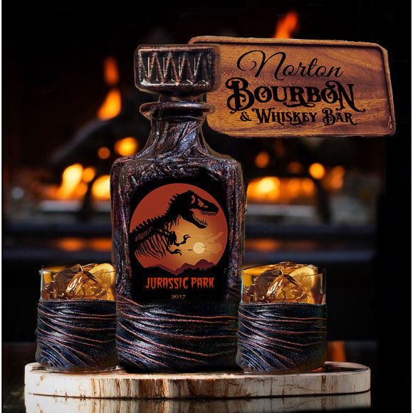 Whiskey decanter set glasses wood serving tray board personalised  