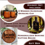 Wood old fashion glasses decanter unique lava design cutting serving set appetizer tray gift box barware men 