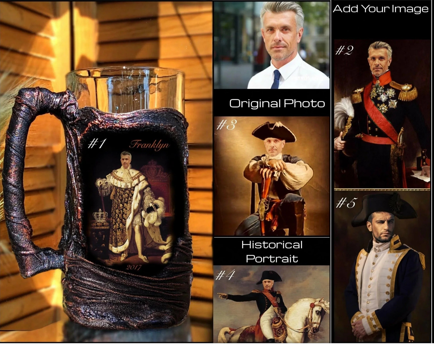 Historical Portrait Personalized Beer Mug 19 oz ~ Add Your Family Photo