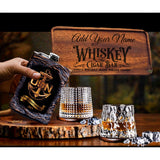 Us army flask whiskey glasses set wood cutting board serving plate 