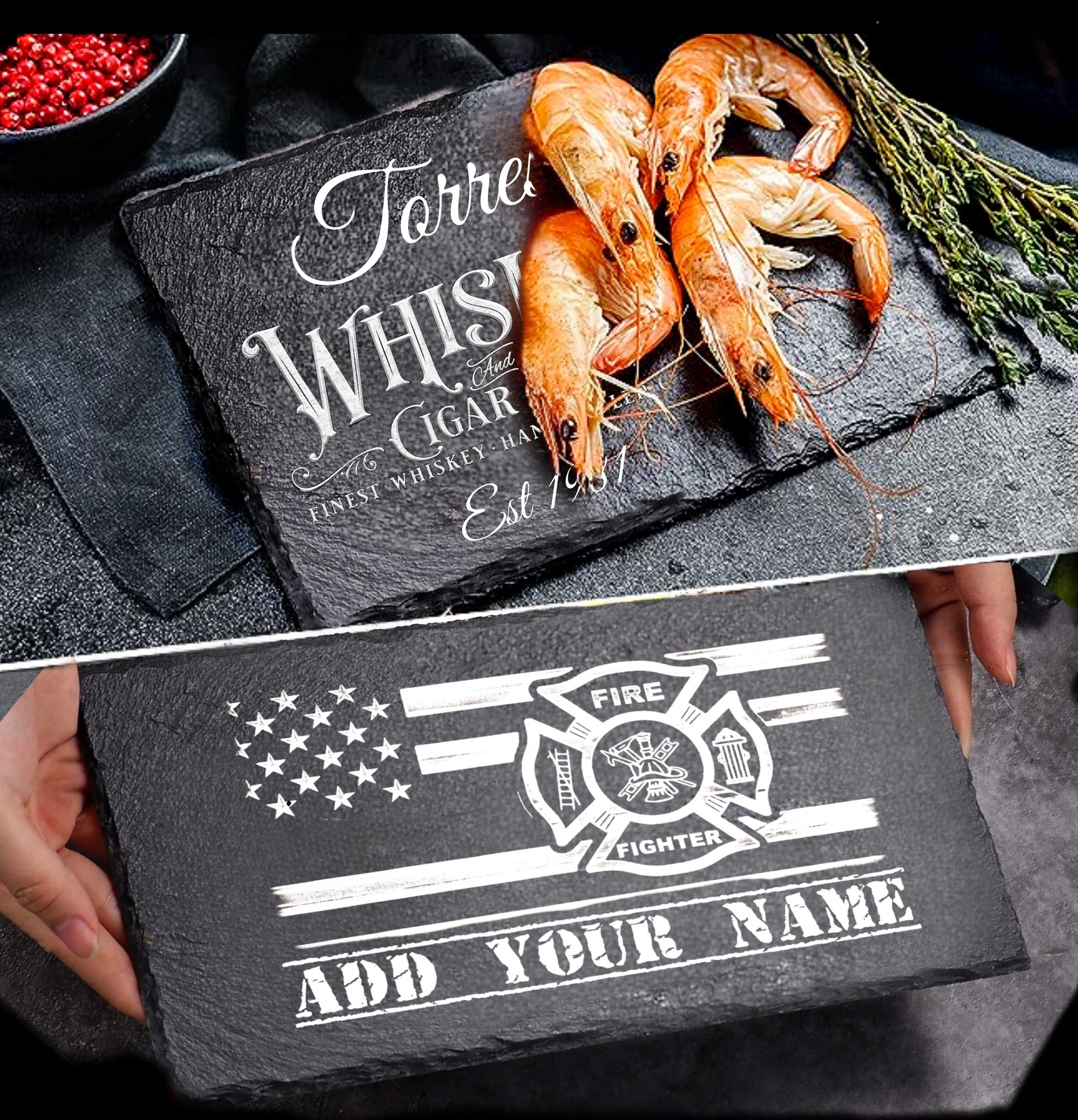 Stone serving board slate personalized Customized fireman custom gift for kitchen birthday 