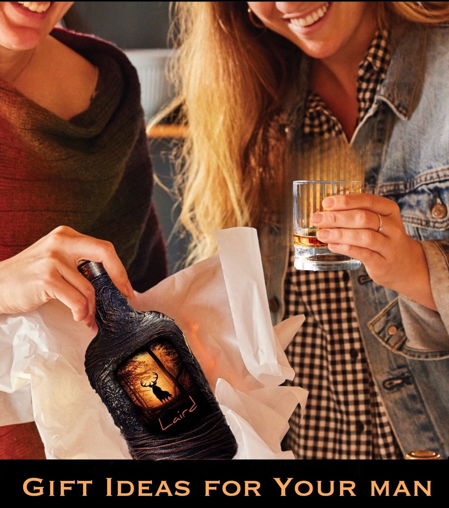 Hunting hunters deer whiskey decanter set home gift bar slate Stone serving tray personalized Customized