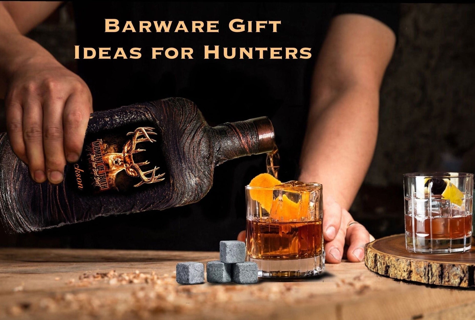 Hunting hunters deer whiskey decanter set home gift bar slate Stone serving tray personalized Customized