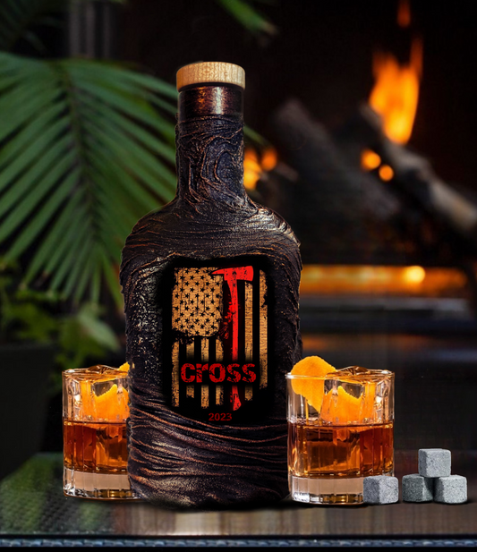 Fireman Firefighter barware gift whiskey ice stone Decanter set Personalized lava whiskey decanter and glasses set with [design], custom photo image name and date, luxury home bar birthday or wedding gift
