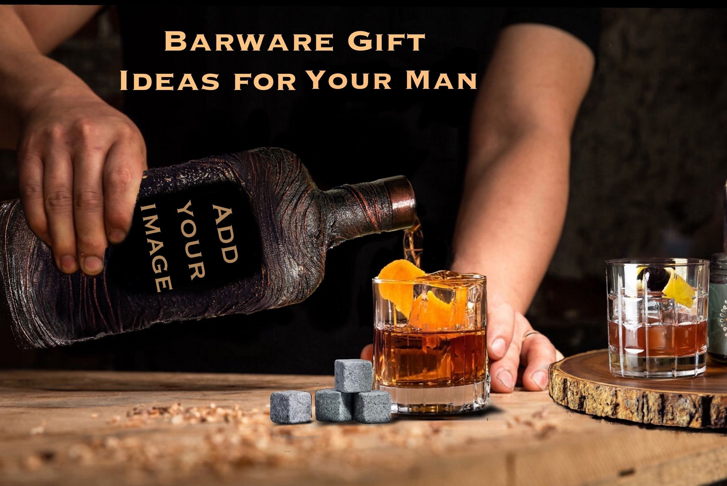 Whiskey decanter set glasses personalized custom gift barware cutomized photo images 