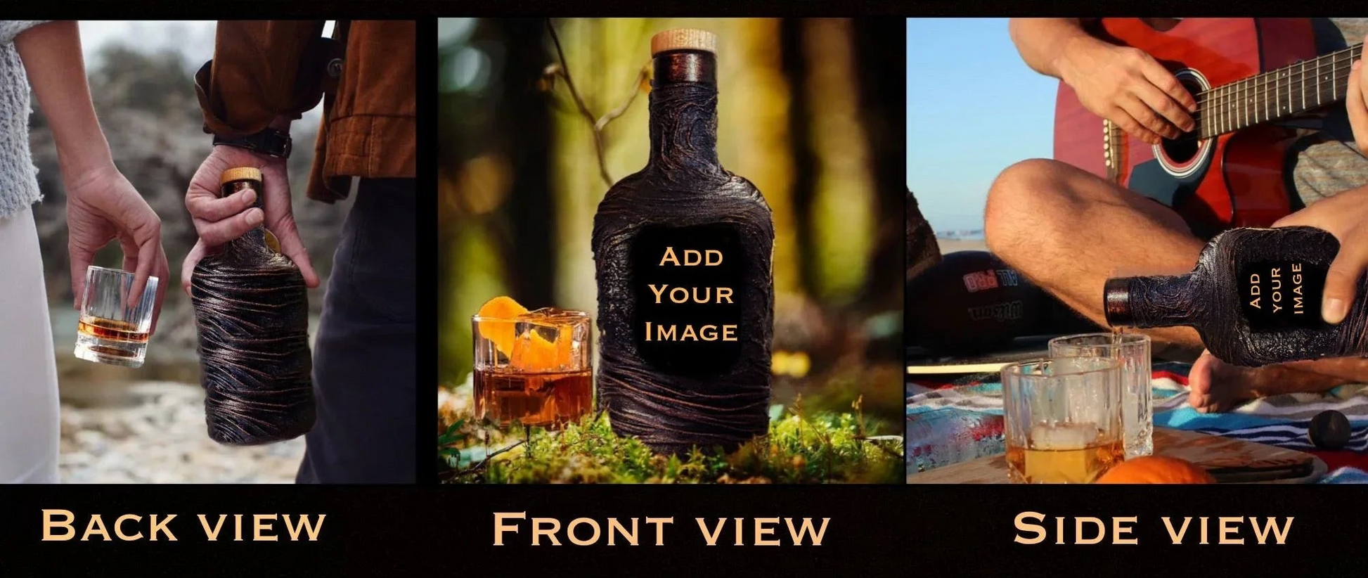 Bottle with 'Add Your Image' text shown from back, front, and side views.