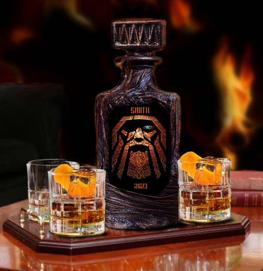 Whiskey Bourbon gift bar Decanter glasses customized Viking Personalized lava whiskey decanter and glasses set with [design], custom photo image name and date, luxury home bar birthday or wedding gift
