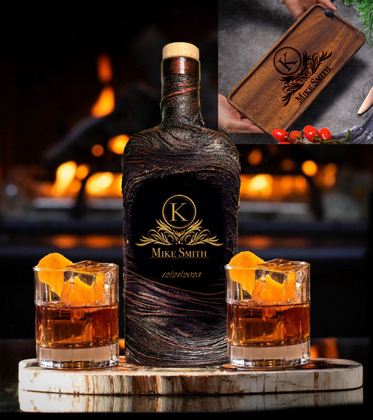 Custom image order Monogram decanter set glasses personalized gift husband dad home bar 