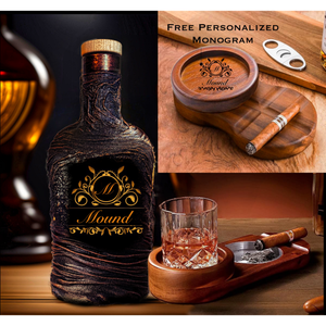 Monogram whiskey liquor scotch bourbon decanter custom personalised cigar gift set