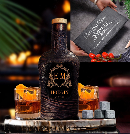 Customization decanter set personalized monogram bar gift ideas husband dad wedding 