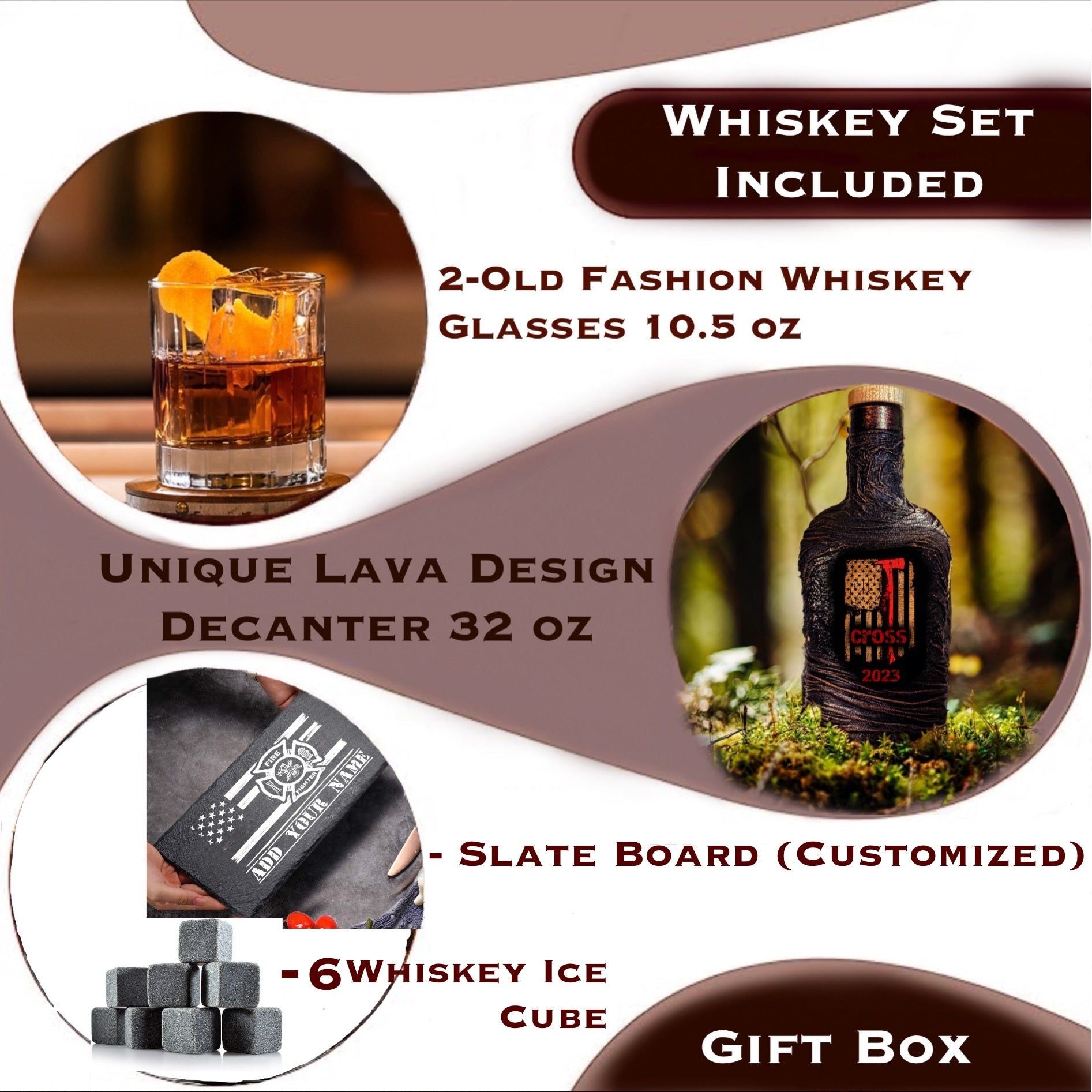 Fireman firefighter decanter custom personalized set bar gift for men glasses Whiskey 