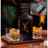 Hunting hunters deer whiskey decanter set home gift bar slate Stone serving tray personalized Customized