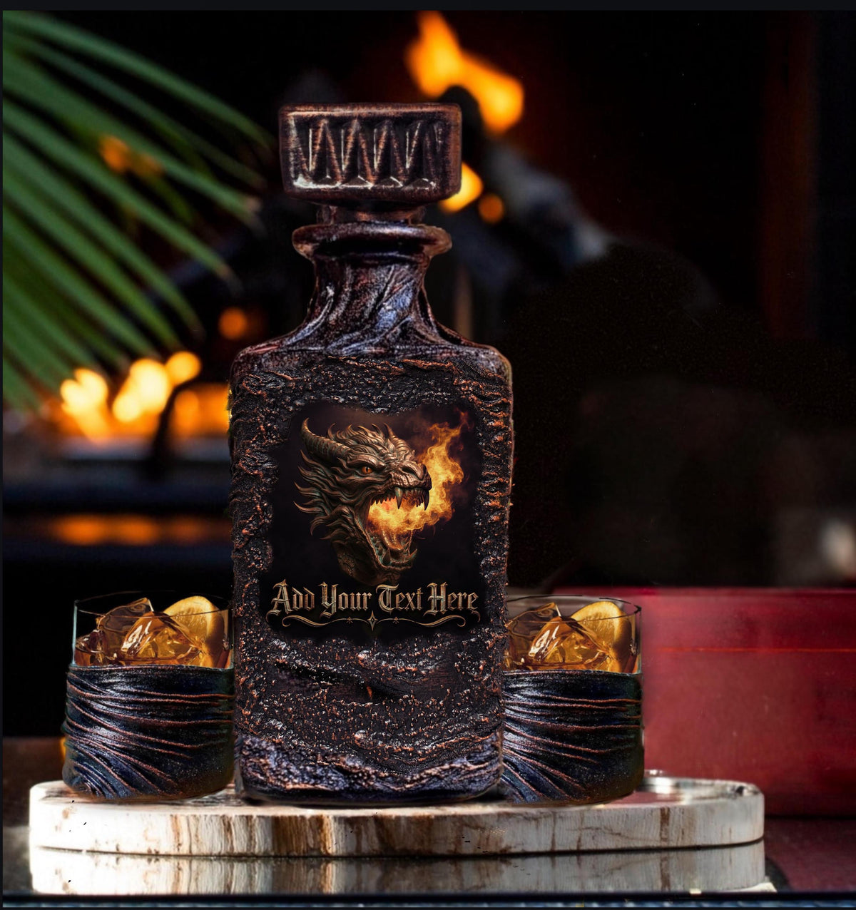 Personalized Dragon Whiskey Decanter Set | Custom Home Bar Gift for Him