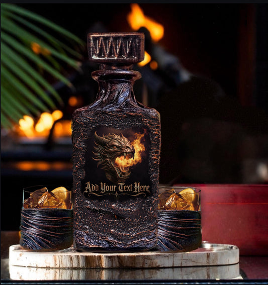 Personalized Dragon Whiskey Decanter Set | Custom Home Bar Gift for Him
