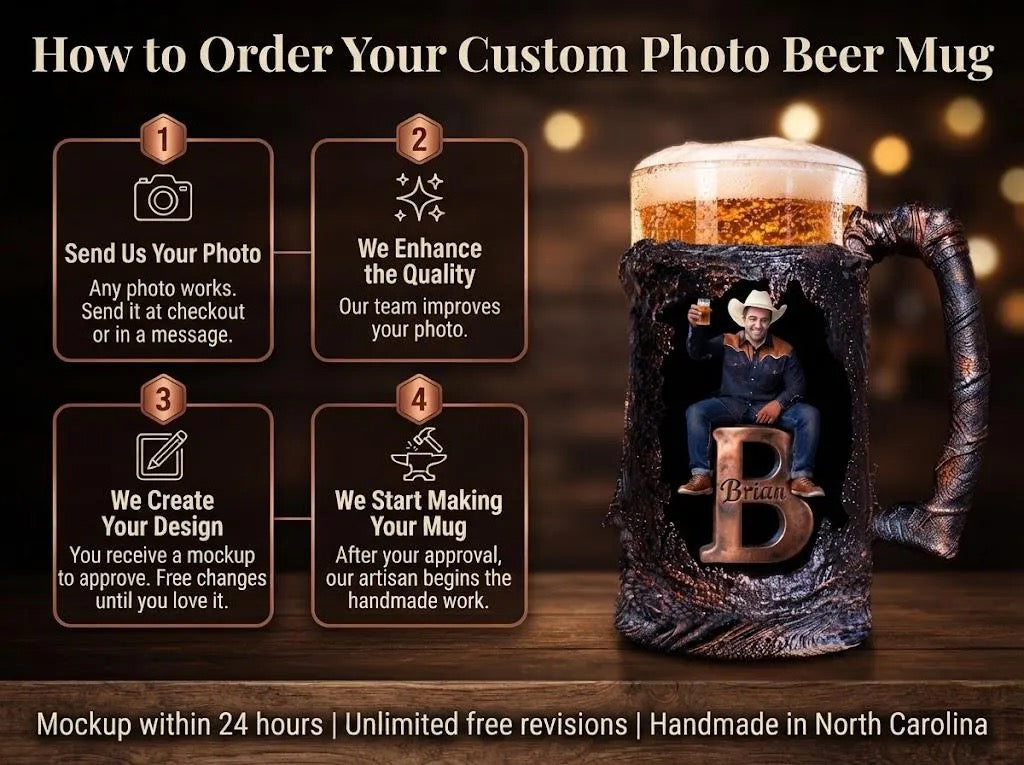 Personalized Beer Mug with Your Photo | Funny Custom Beer Stein with Initial | Handmade Beer Tankard with Name | Gift for Men, Beer Lover