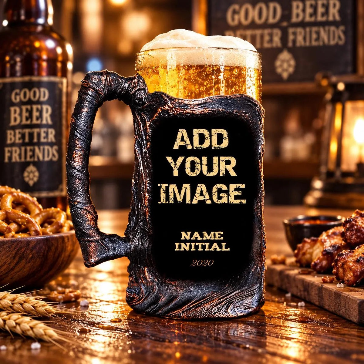 Personalized Beer Mug with Your Photo | Funny Custom Beer Stein with Initial | Handmade Beer Tankard with Name | Gift for Men, Beer Lover