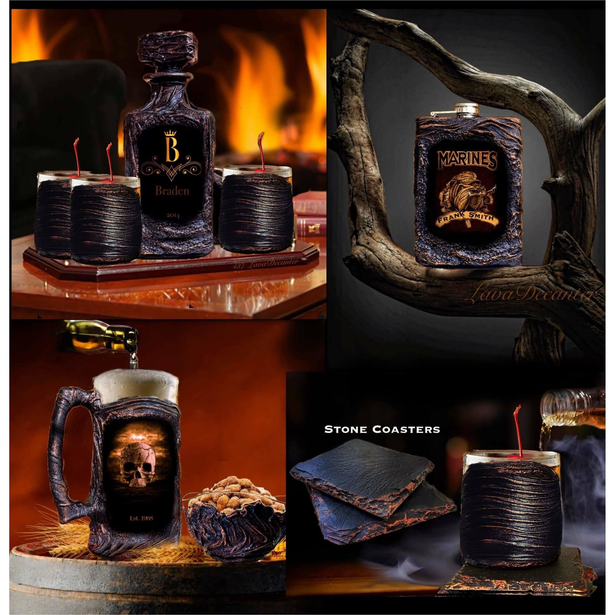 Special Gift for Doctors~Whiskey Decanter Set With Gift Box~Rock Glasses~Stone Coaster ~Custom Image