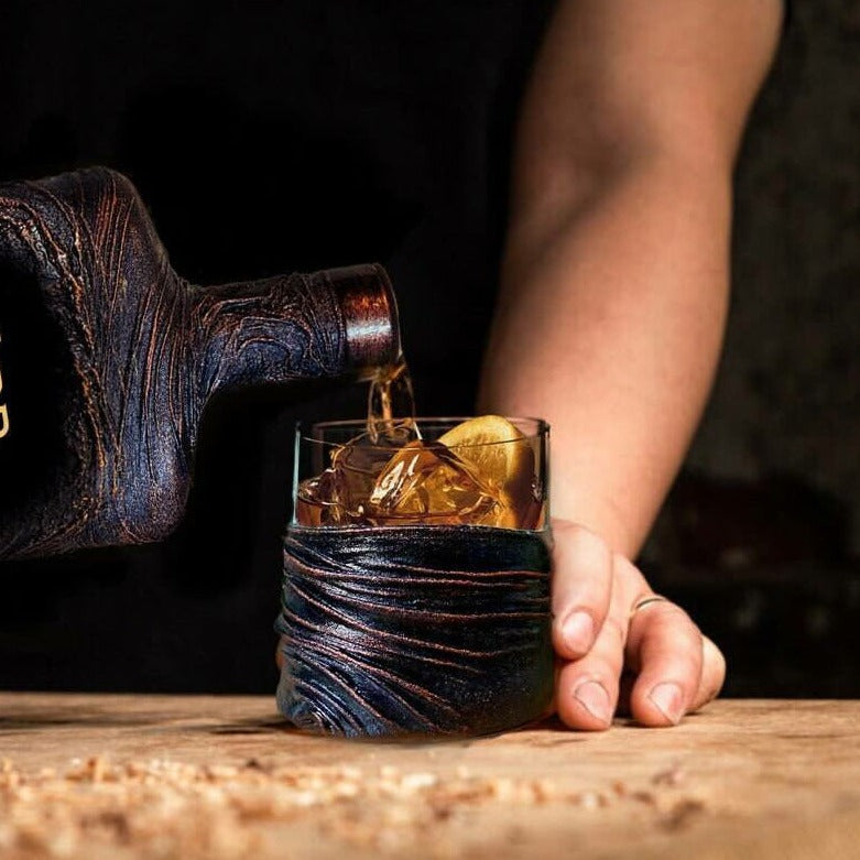 Whiskey glasses decanter unique lava design men drinking