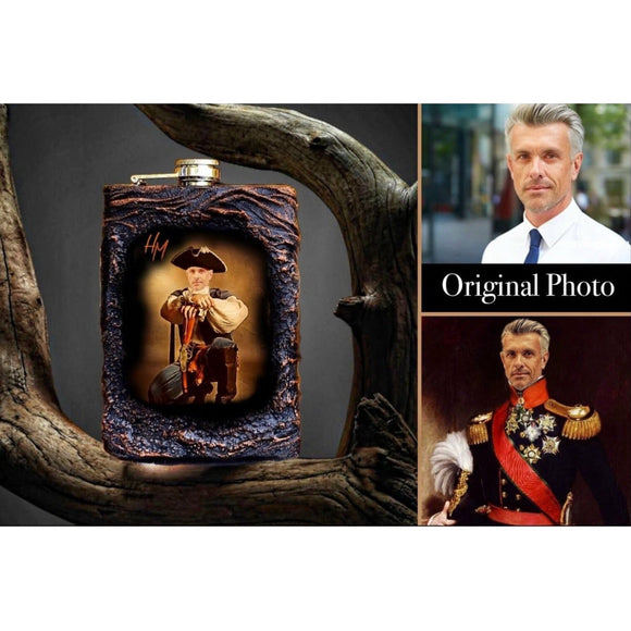 Add Your Photo for Historical Portrait Whiskey Flask Set ~ Gift Box + Gift Card ~ (24)review