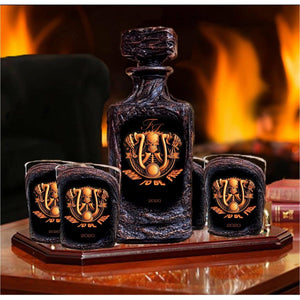 Skull Motorsycle Whiskey Decanter Set-Live to Ride Biker Gift.