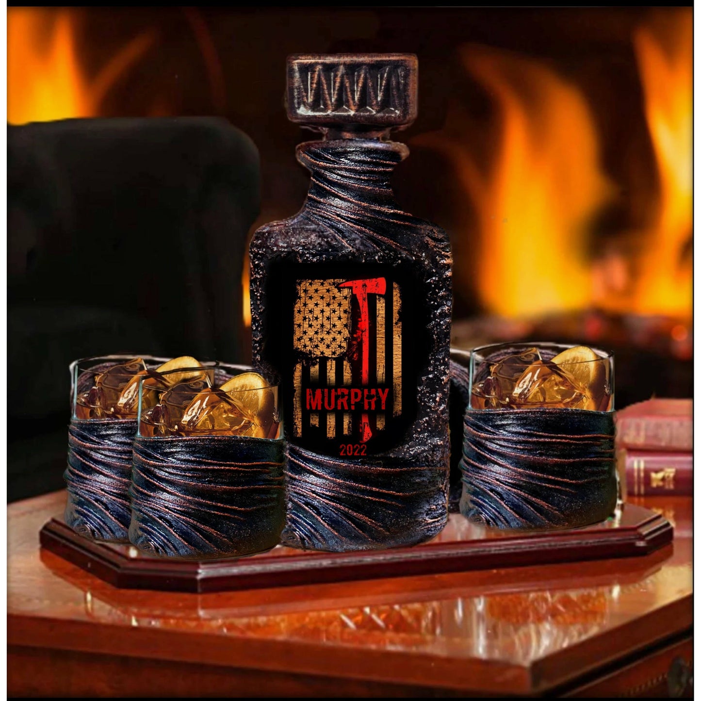 Personalized Fireman Whiskey Glasses Set